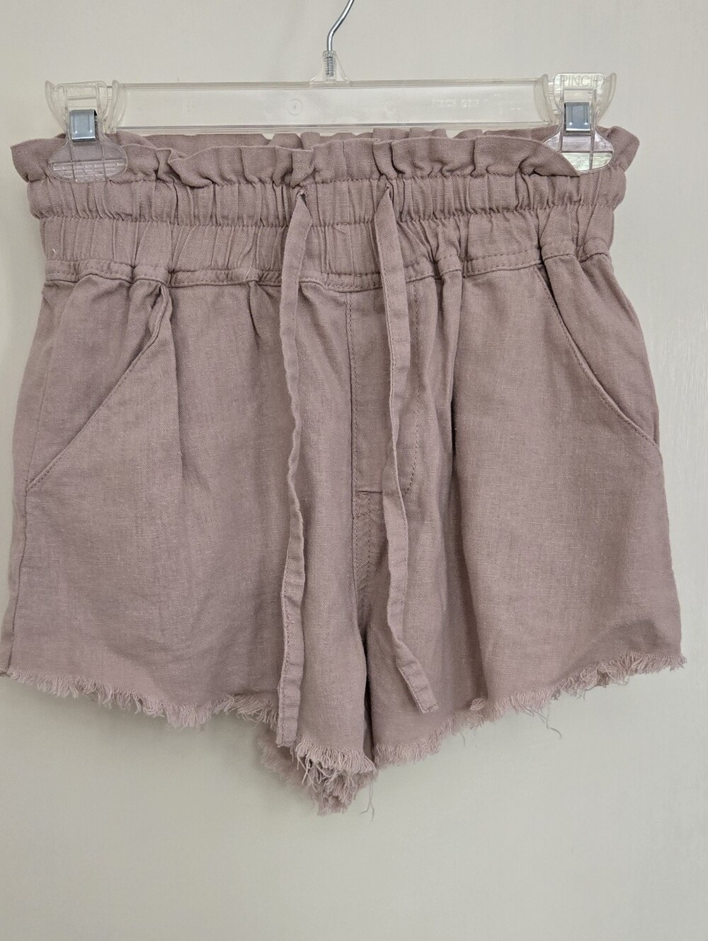 Rewash High-Waist Paperbag Shorts in Dusty Mauve